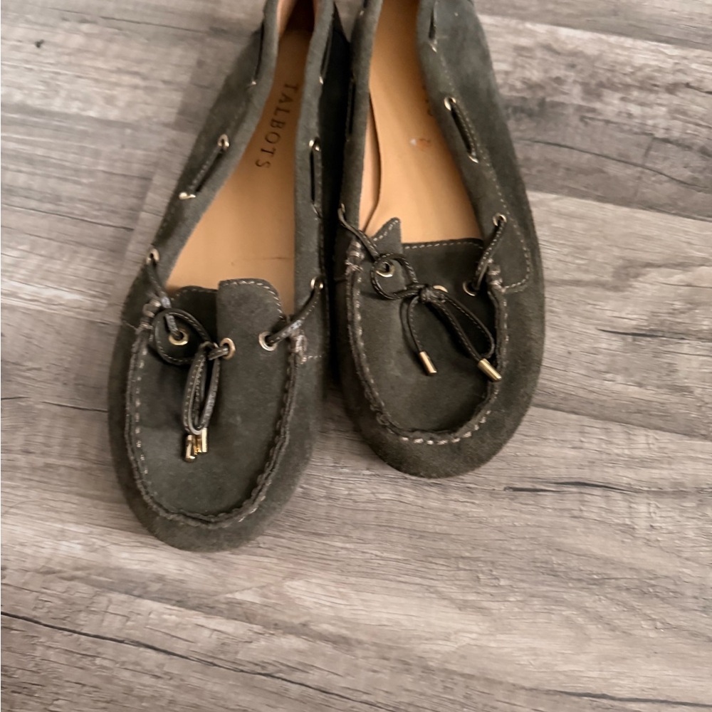 Talbots Olive Green Suede Moccasin Loafers